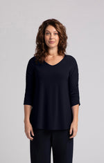 Sympli Spring/Summer 2024-22314-2-Top W/Ruched Sleeve-Navy - The Coach Pyramids