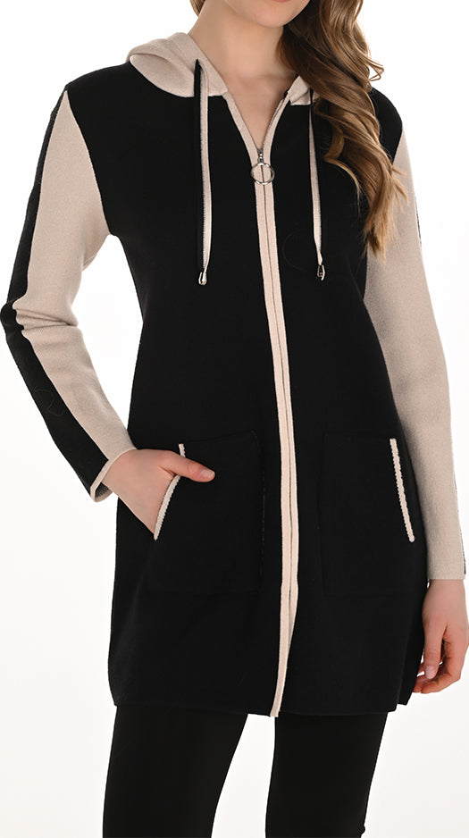 Frank Lyman Fall 2025-254915-Knit Jacket-Black/Beige - The Coach Pyramids