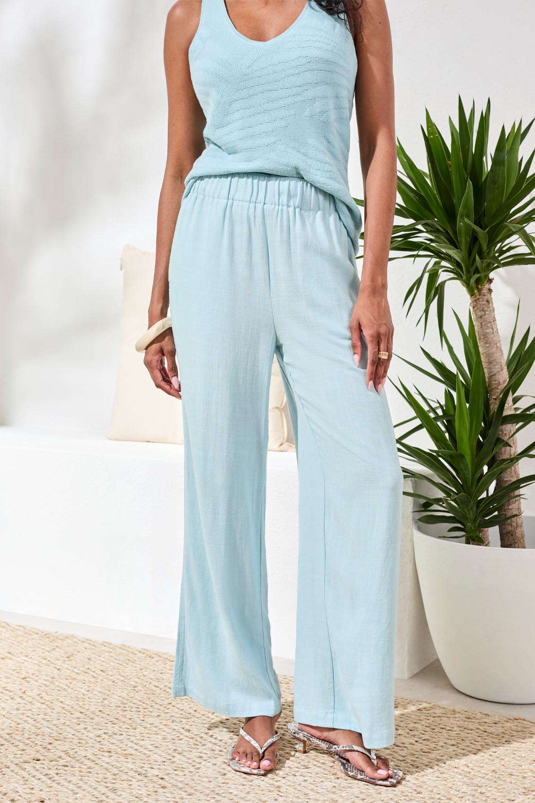 Tribal Pull On Ankle Pant W/Front Pockets-3079O-3332-Aqua Sky - The Coach Pyramids