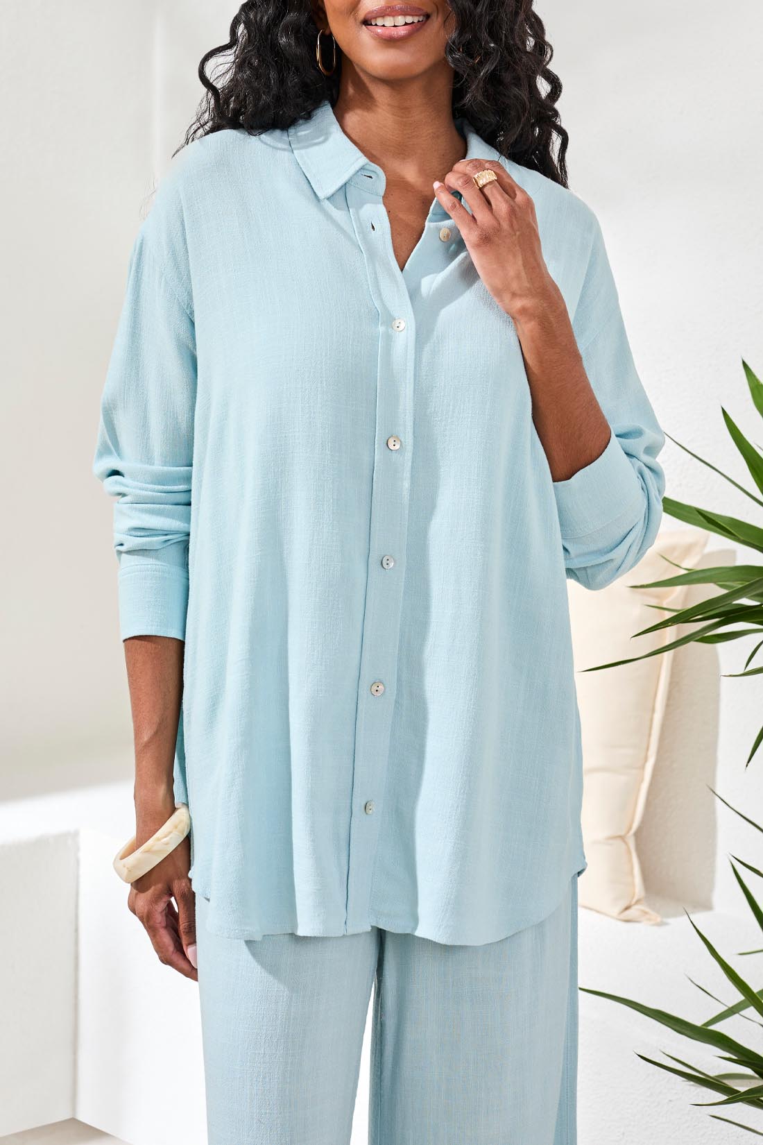 Tribal Button Front Shirt W/Back Placket-3078O-3332-Aqua Sky - The Coach Pyramids
