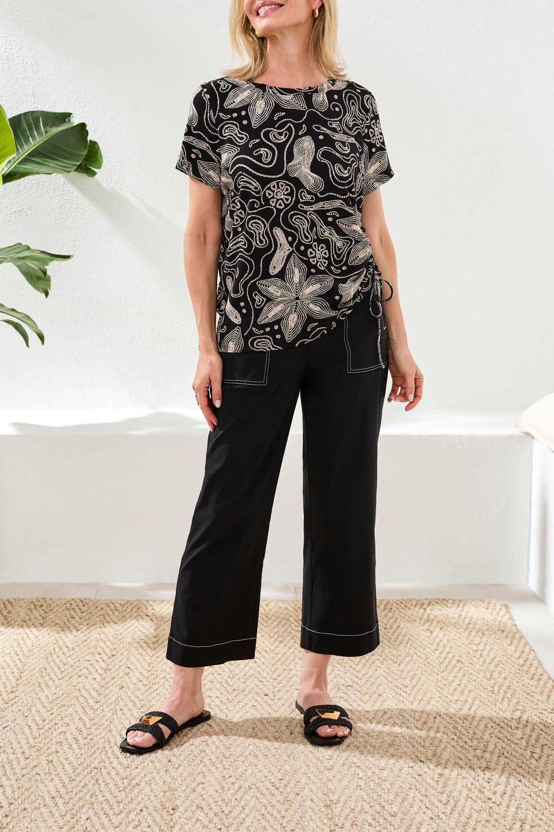 Tribal Crew Neck Top W/Side Ruching-2498O-0979-Quartz - The Coach Pyramids