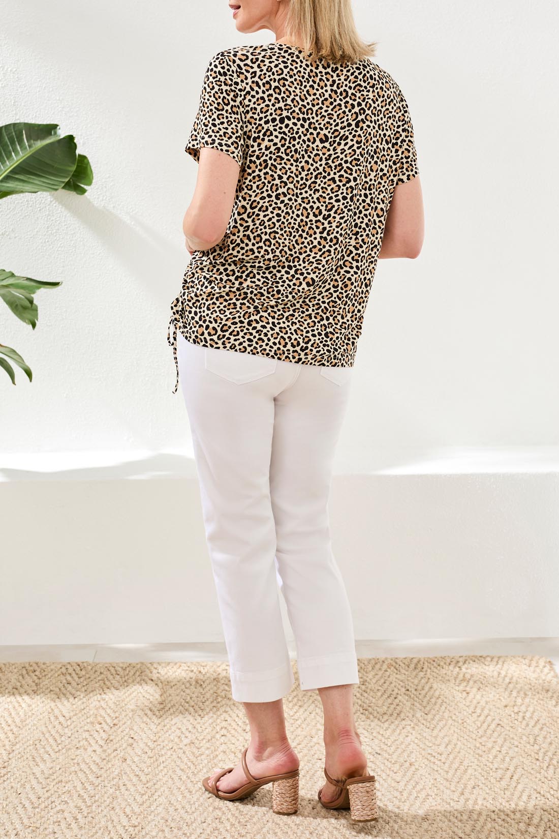 Tribal Crew Neck Top W/Side Ruching-2498O-1855-Sesame - The Coach Pyramids