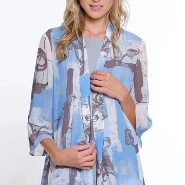 Habitat Multiples-Spring/Summer 2025-M15110JM-3/4 Sleeve  Jacket W/Tank Top-Blue Print - The Coach Pyramids