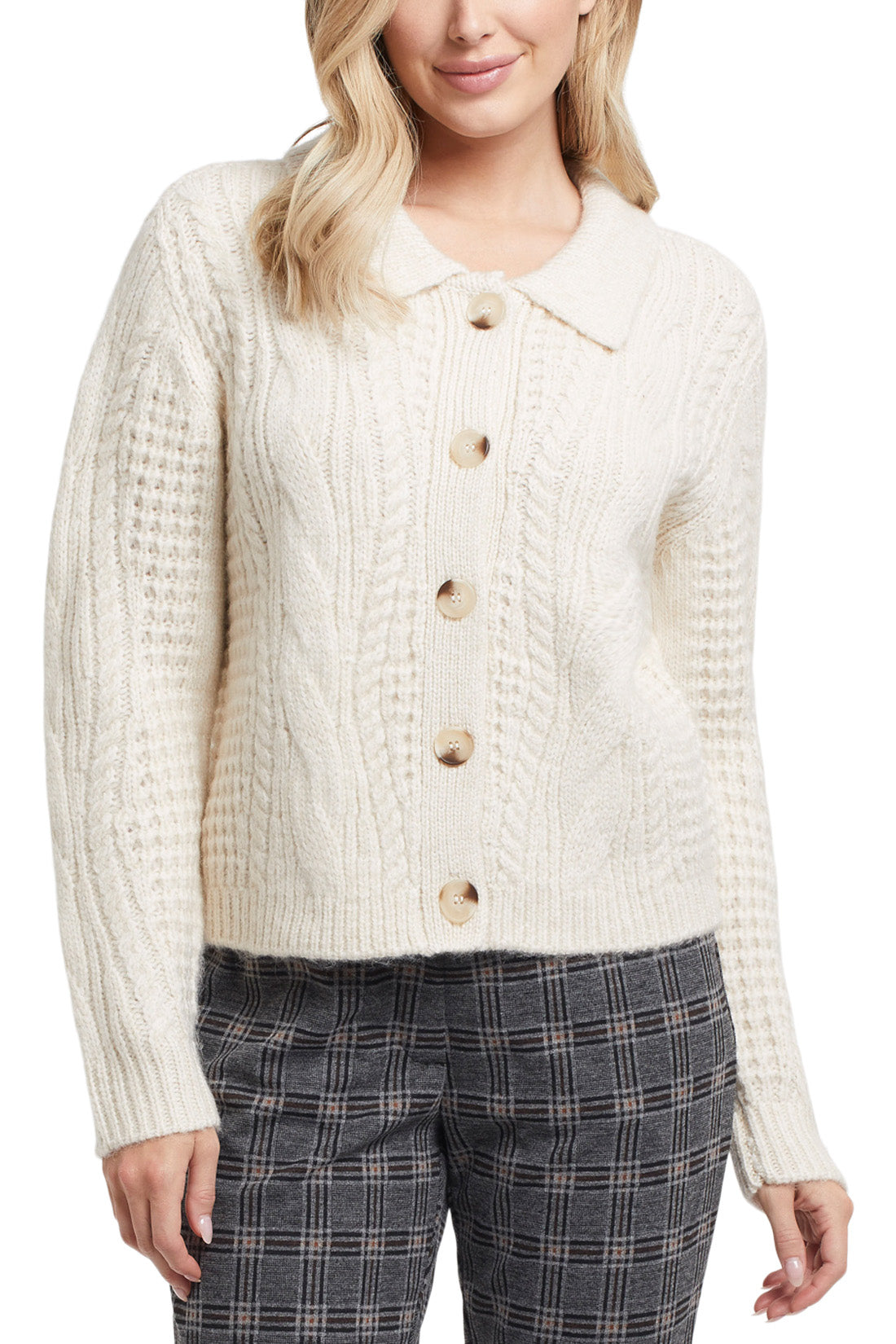 LUSH Callie Oatmeal Cable Knit Cardigan Sweater