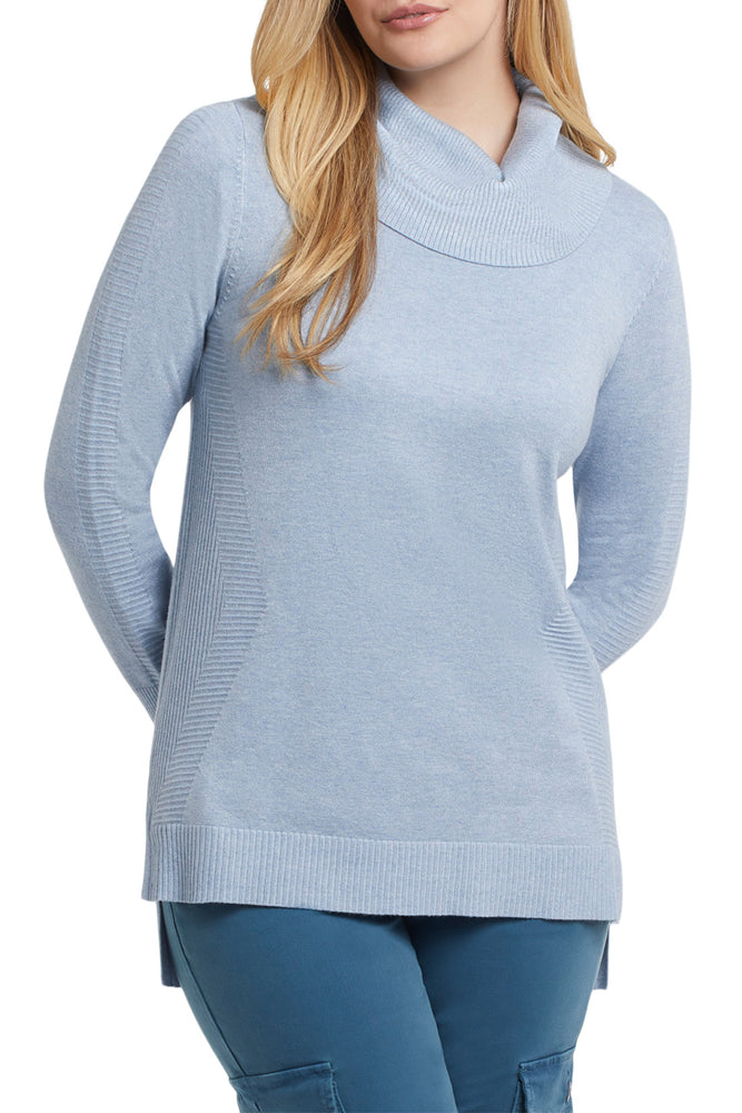 TRIBAL- 1160O-Cowl-Neck-Sweater-Color-Dusty Blue - The Coach Pyramids
