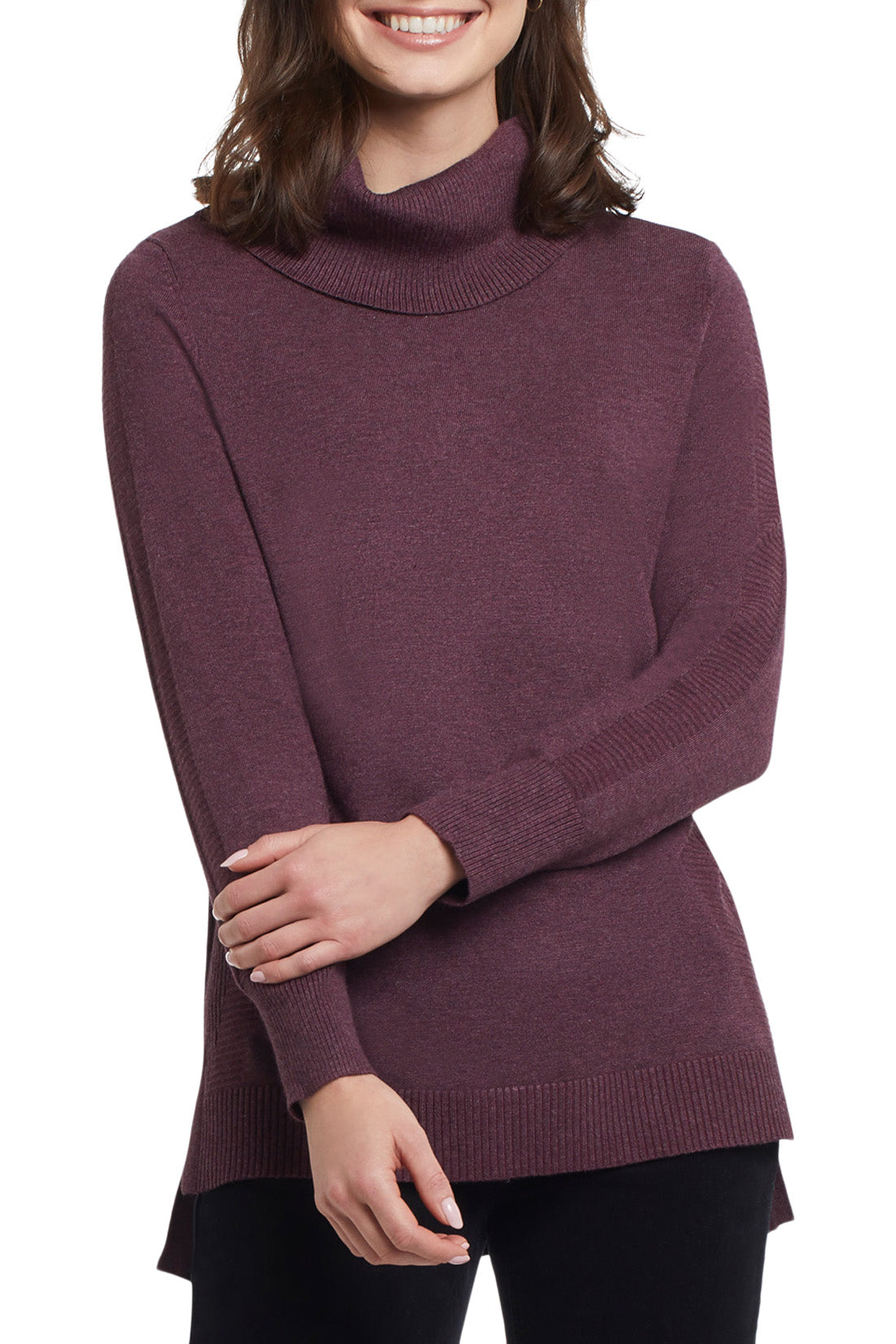 TRIBAL- 1160O-Cowl-Neck-Sweater-Color-Eggplant - The Coach Pyramids