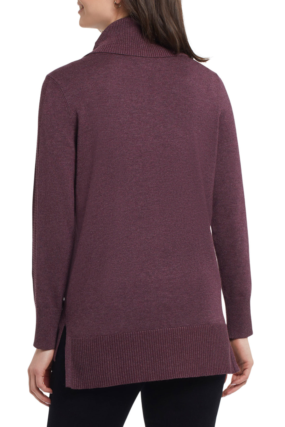 TRIBAL- 1160O-Cowl-Neck-Sweater-Color-Eggplant - The Coach Pyramids