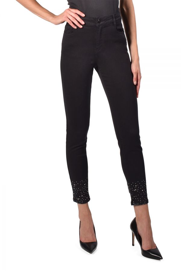 Frank Lyman DENIM PANT 216108U - BLACK W/BLING BOW - The Coach Pyramids