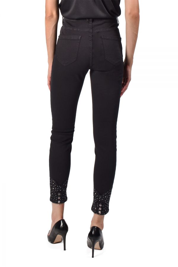 Frank Lyman DENIM PANT 216108U - BLACK W/BLING BOW - The Coach Pyramids