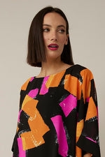 Joseph Ribkoff Spring 2022 - 221193 Top - Black/Multi 70's Print! - The Coach Pyramids