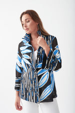 Joseph Ribkoff - Black/White/Royal BlueStripe leaf Jacket - 211932 - The Coach Pyramids