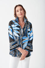 Joseph Ribkoff - Black/White/Royal BlueStripe leaf Jacket - 211932 - The Coach Pyramids