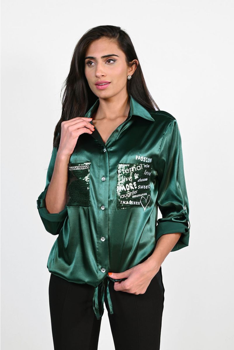 Frank Lyman Fall 2022 - Woven Top - 223409U - Emerald/Green - The Coach Pyramids