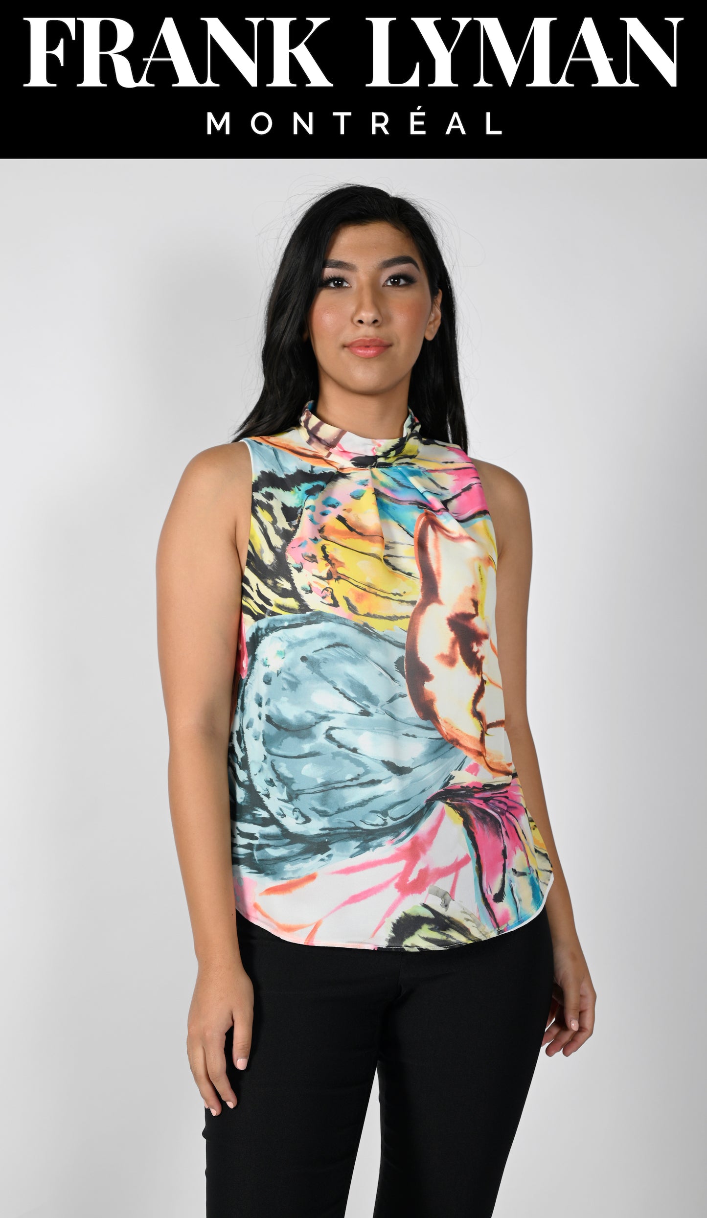 Frank Lyman-231225-Woven Top-Yellow/Pink - The Coach Pyramids