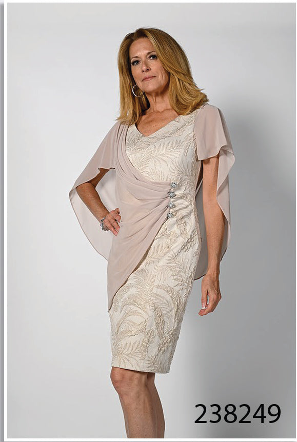 Frank Lyman-238249-Woven Dress-Cream/Gold - The Coach Pyramids