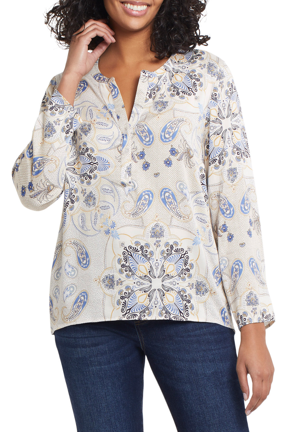 Tribal 6601O - Roll Up Sleeve Blouse - Nutmeg - The Coach Pyramids