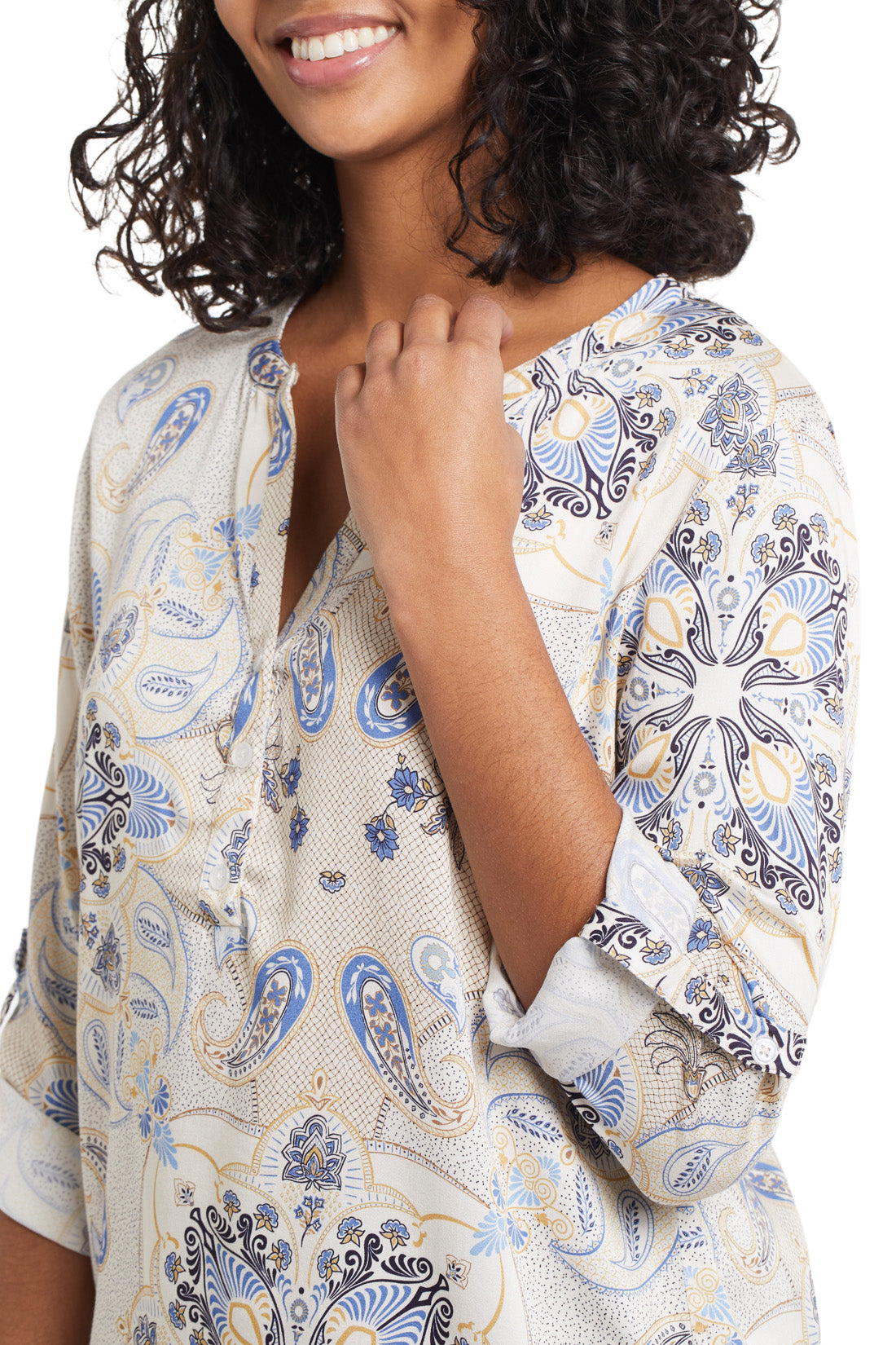 Tribal 6601O - Roll Up Sleeve Blouse - Nutmeg - The Coach Pyramids