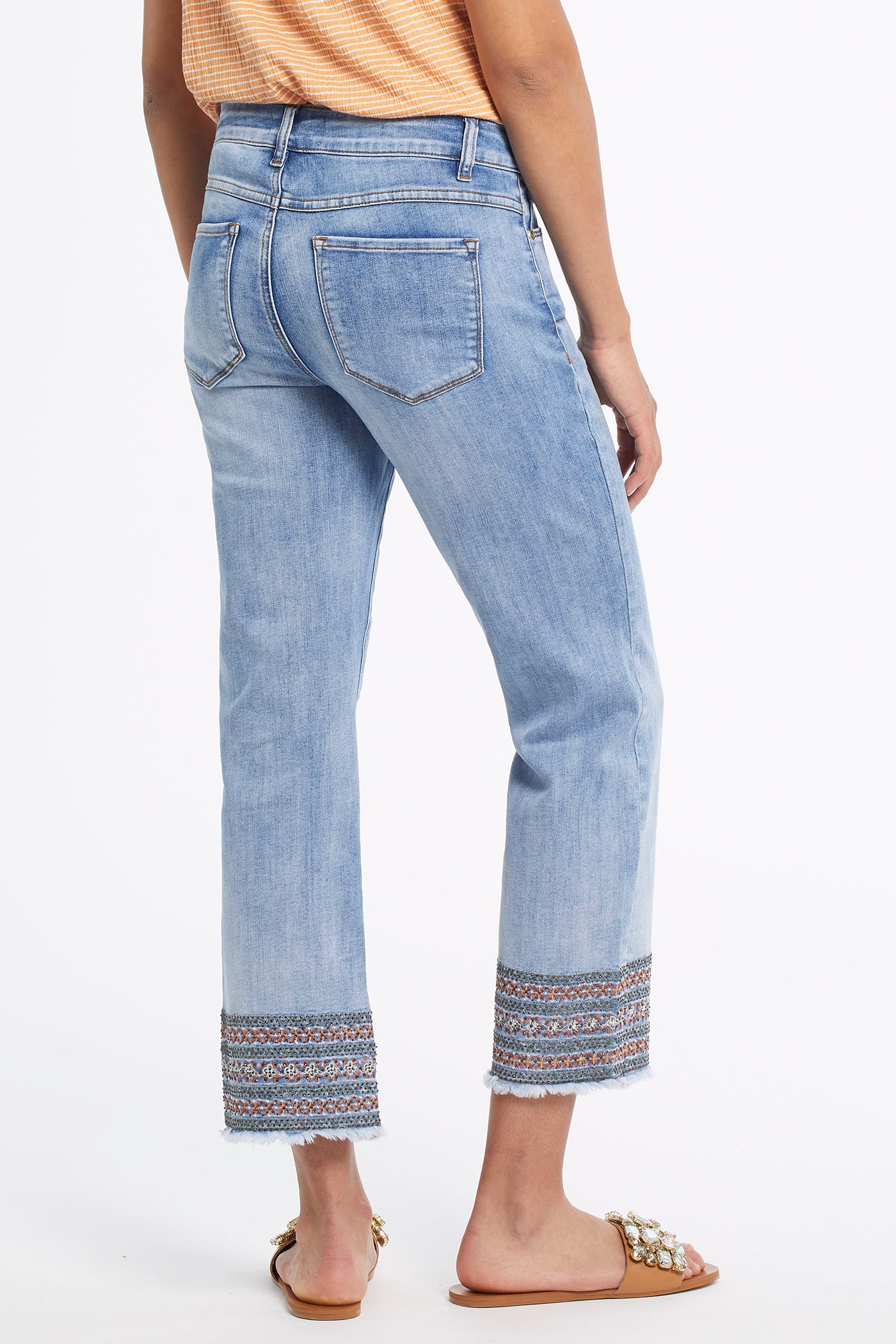 Tribal - Audrey - 5 Pocket - Straight Crop Capri - 7449O - Blue Glow - The Coach Pyramids