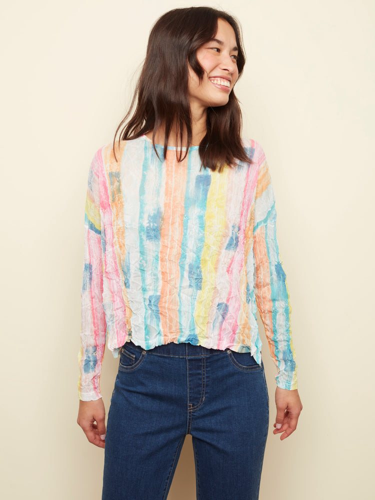 Charlie B Spring/Summer 2022 - Long Sleeve Top w/Side Slits - Multicolor - C1218RR - The Coach Pyramids