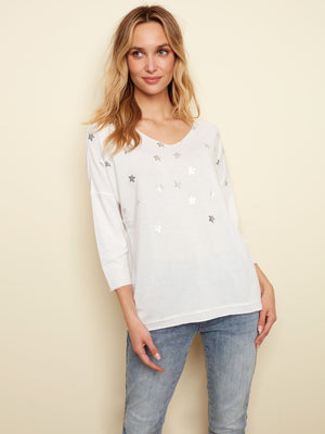 Charlie B Spring/Summer 2022 - V-Neck Knit Top - White - C1264R - The Coach Pyramids