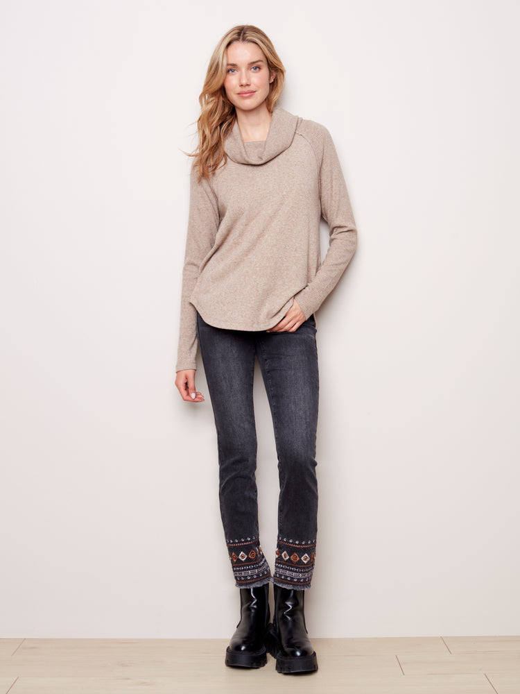 Charlie B - Ribbed Cowl Neck Sweater - C1280R - The Coach Pyramids