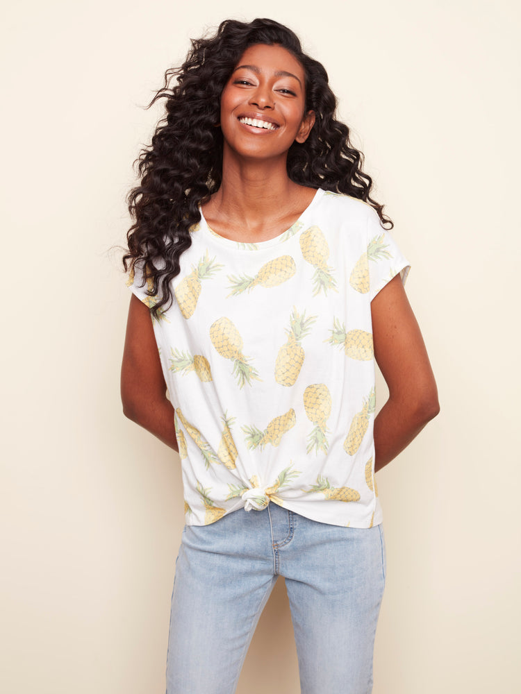 Charlie B Spring/Summer 2022- Cotton Knit Top - C1301 - Pineapple - The Coach Pyramids