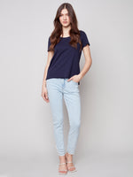 Charlie B Spring/Summer 2023-C1310PK-463B-Knit Top -Navy - The Coach Pyramids