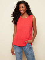 Charlie B Spring/Summer 2022- Pima Cotton Slub Top - C1313 - Hibiscus - The Coach Pyramids