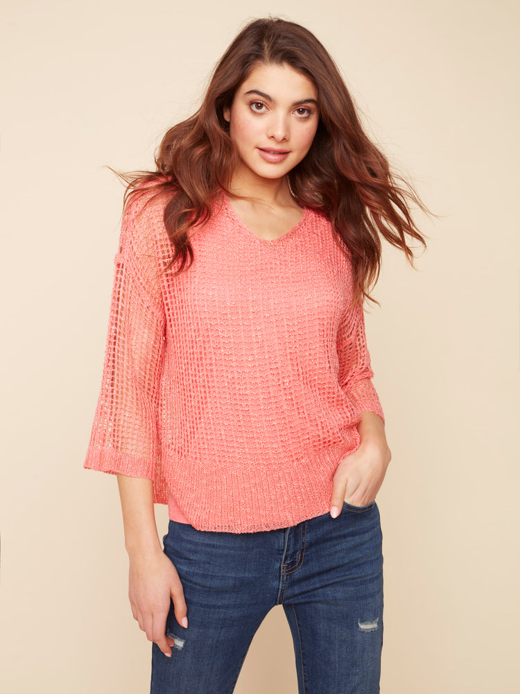 Charlie B Spring/Summer 2022 - Crochet Sweater - Coral - C2326R - The Coach Pyramids