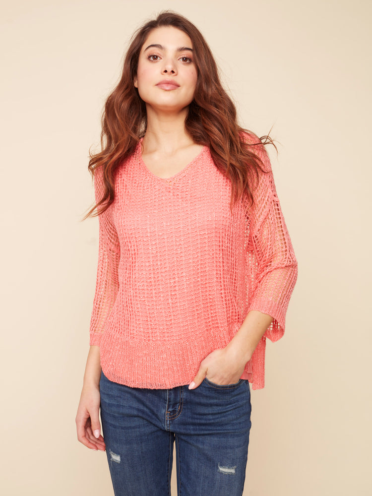 Charlie B Spring/Summer 2022 - Crochet Sweater - Coral - C2326R - The Coach Pyramids