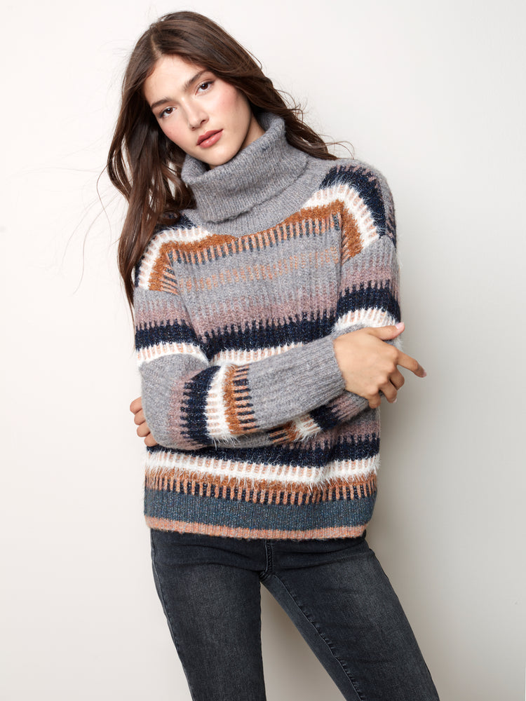 Stripe Cowl Neck Sweater - C2414 - The Coach Pyramids