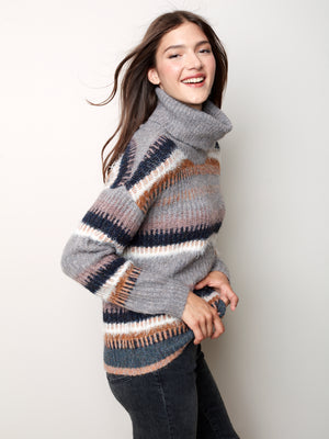 Stripe Cowl Neck Sweater - C2414 - The Coach Pyramids