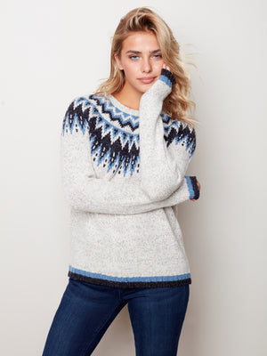 Jacquard Knit Crew Neck Sweater - C2428 - The Coach Pyramids