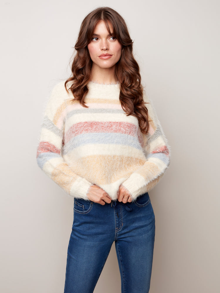 Stripe Hairy Yarn Sweater - C2434 - The Coach Pyramids