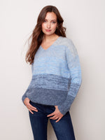 Fuzzy Stripe V-Neck Sweater - C2459 - The Coach Pyramids