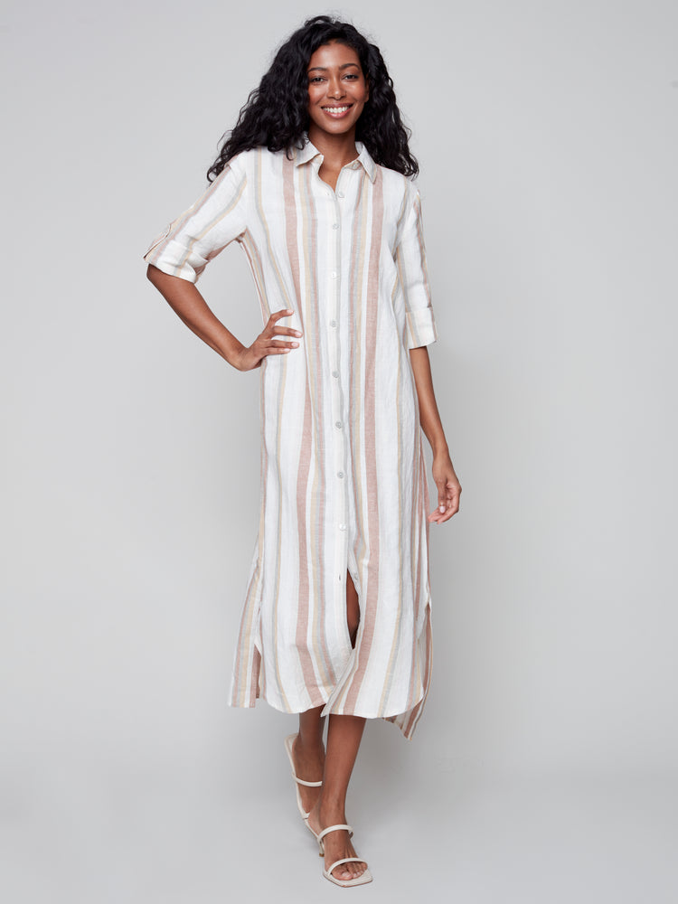 Charlie B Spring/Summer 2023-C3106-590B-Linen Dress-Clay - The Coach Pyramids