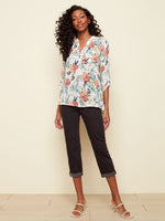 Charlie B Spring/Summer 2022 - Printed Cotton Gauze Top - Apricot  - C4188D - The Coach Pyramids