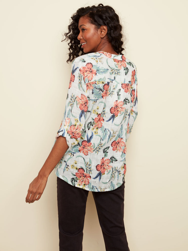 Charlie B Spring/Summer 2022 - Printed Cotton Gauze Top - Apricot  - C4188D - The Coach Pyramids