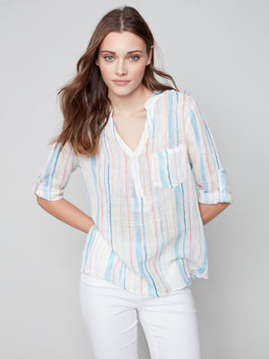 Charlie B Spring/Summer 2023-C4188Z-274C-Blouse-Stripes - The Coach Pyramids