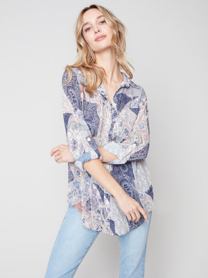 Charlie B Spring/Summer 2023-C4308Y-782A-Blouse -Navy - The Coach Pyramids