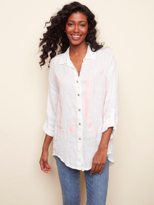 Copy of Charlie B - Button-Down LOVE Tunic - White  - C4444 - The Coach Pyramids