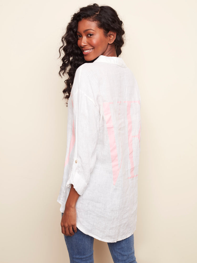 Copy of Charlie B - Button-Down LOVE Tunic - White  - C4444 - The Coach Pyramids