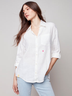 Charlie B Spring/Summer 2023- C4444-486B-Blouse-White - The Coach Pyramids