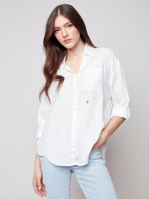 Charlie B Spring/Summer 2023- C4444-486B-Blouse-White - The Coach Pyramids