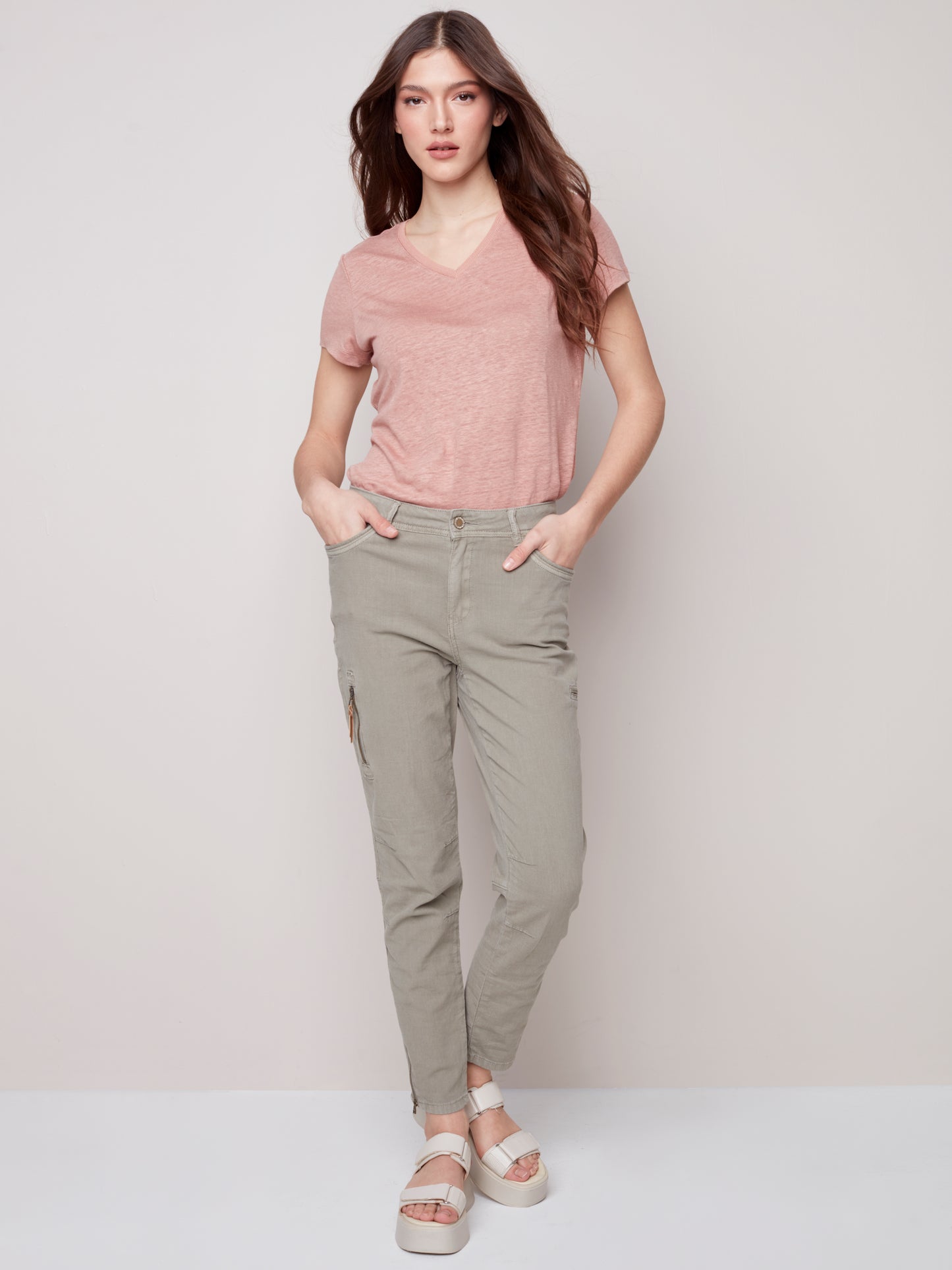 Charlie B Spring/Summer 2023 -C5249RR-094B -Cargo Pant -Celadon - The Coach Pyramids
