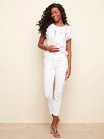 Charlie B Spring/Summer 2022 - Twill Embroidered Pant - White - C5329 - The Coach Pyramids