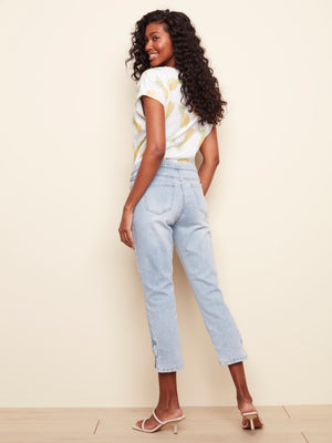 Charlie B Spring/Summer 2022 - Stretch Denim Pant w/Bow - Lt. Blue  - C5333 - The Coach Pyramids