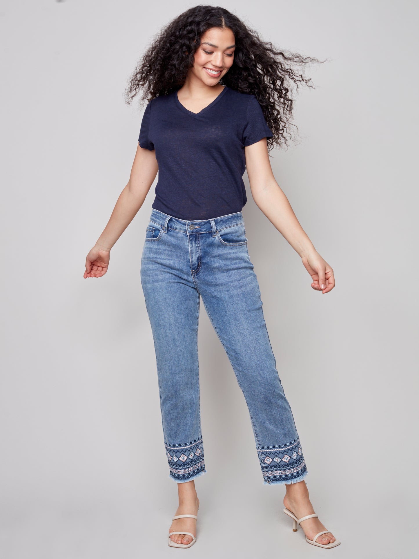 Charlie B Spring/Summer 2023-O5345-431A-Pant-Medium Blue - The Coach Pyramids
