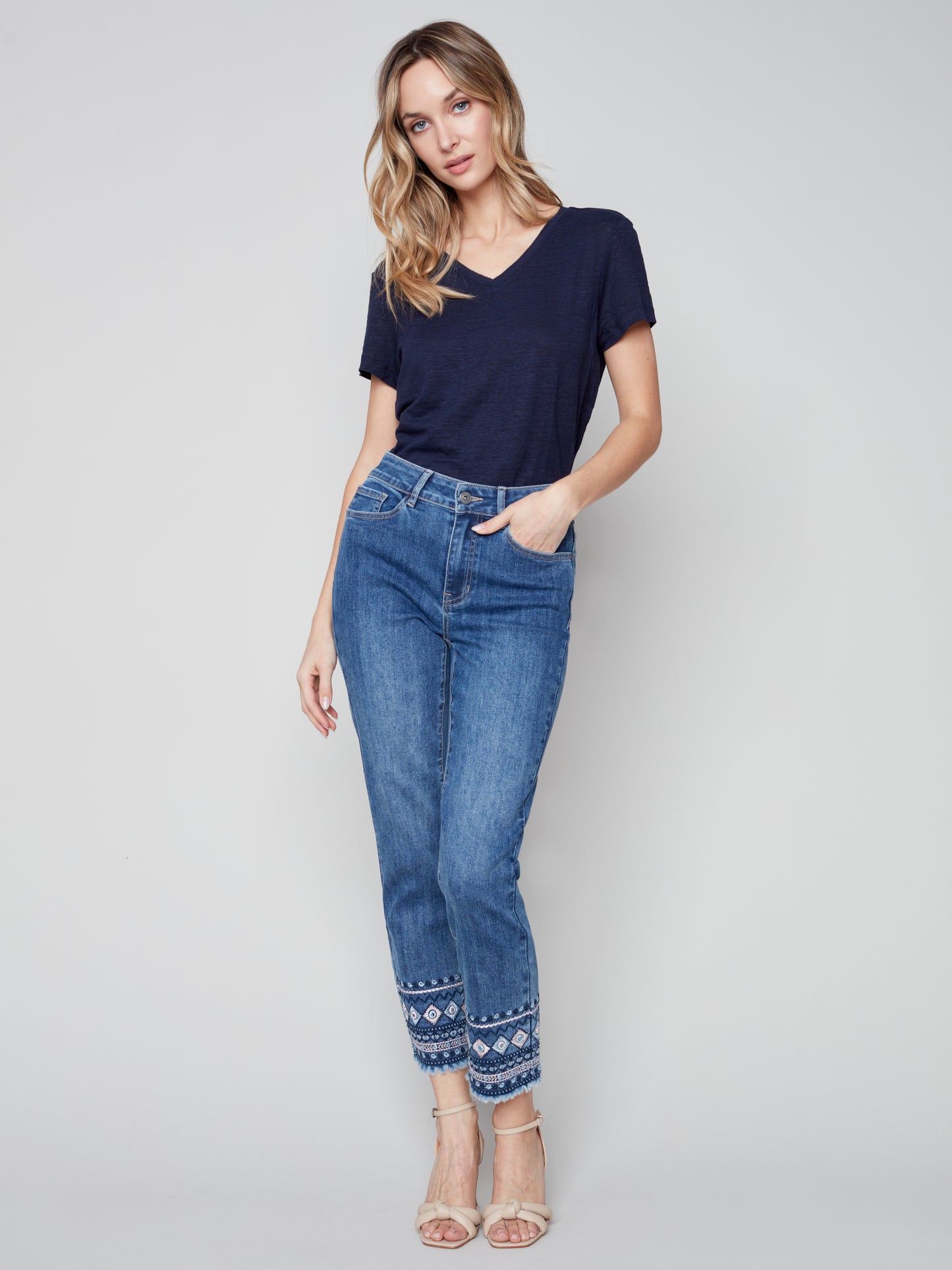 Charlie B Spring/Summer 2023-O5345-431A-Pant-Medium Blue - The Coach Pyramids