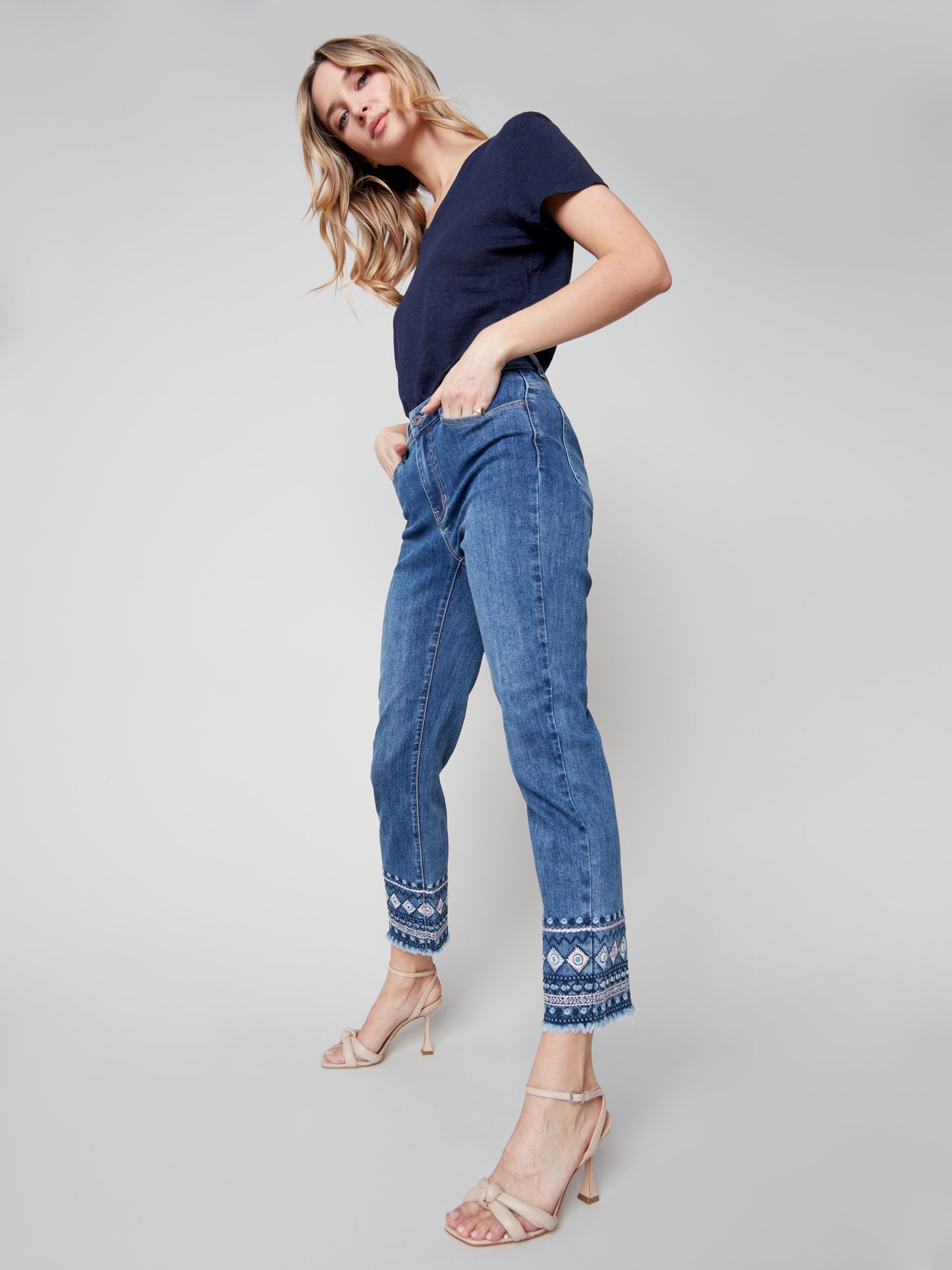 Charlie B Spring/Summer 2023-O5345-431A-Pant-Medium Blue - The Coach Pyramids